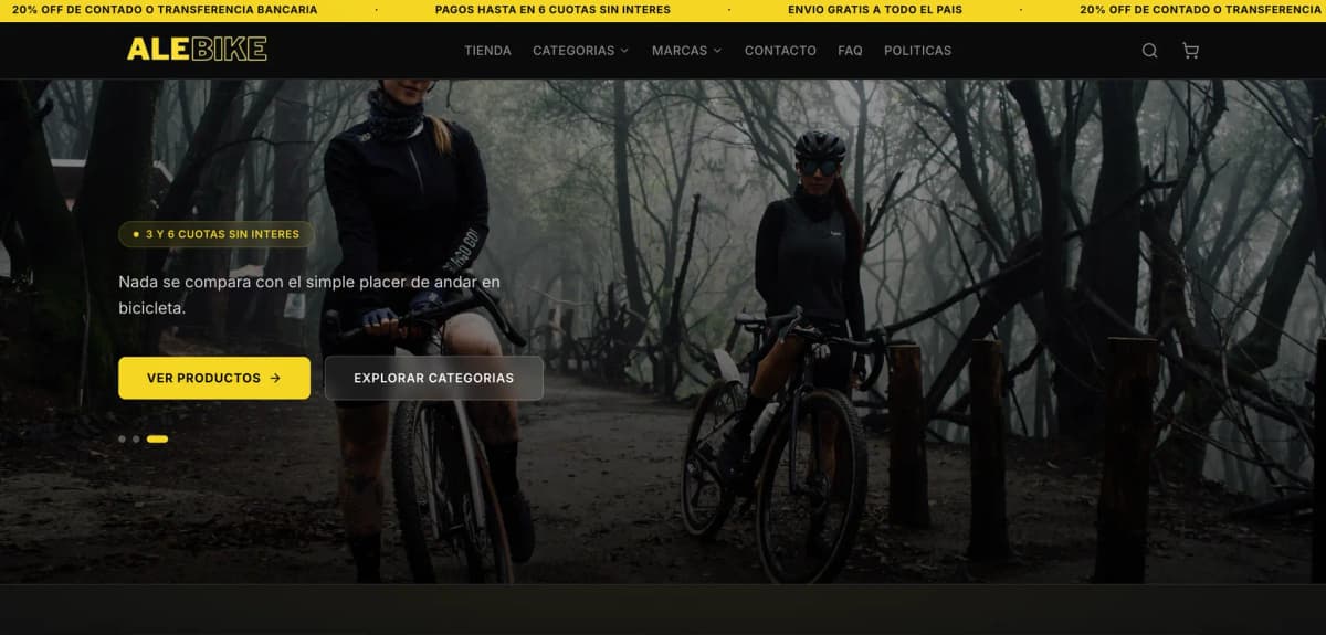 Ecommerce personalizado de AleBike integrado a ERP comercial con asistente IA y checkout Mercado Pago